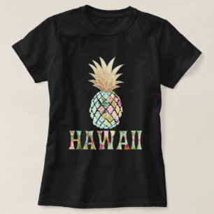 T-shirt PixDezines Hawaii, Aloha Pineapple/Faux Gold