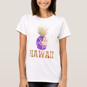 T-shirt PixDezines Hawaii, Aloha Pineapple/Faux Gold