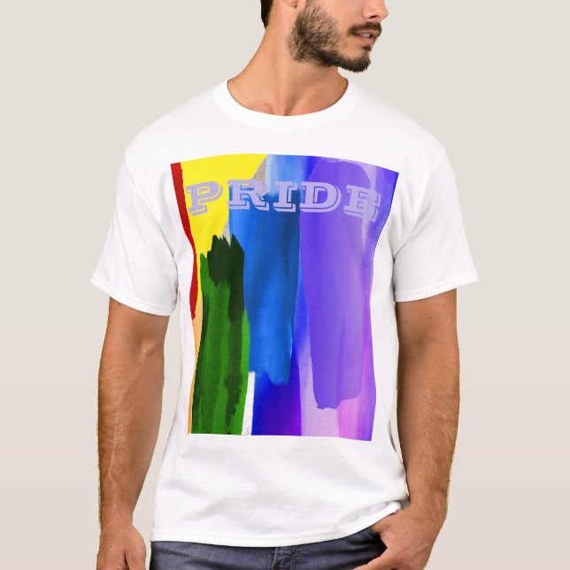 T-shirt PixDezines LGBT Brossé Aquarelle arc-en-ciel (Devant)