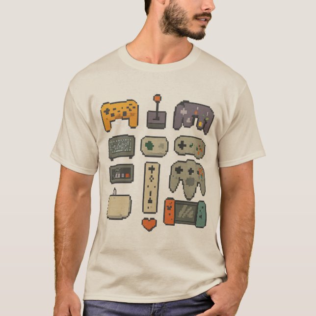T-shirt Pixel Art – Manettes de jeux rétro et modernes (tr (Devant)