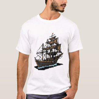 T-shirt Pixel Art Sailing Ship on Water
