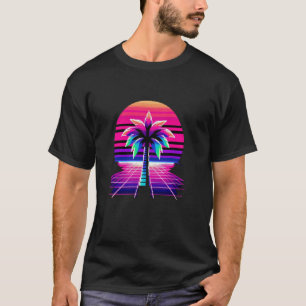 T-shirt Pixel Art Sunset & Palm Tree Retro 8 bits Vinta