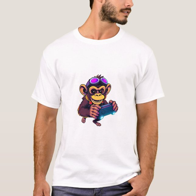 T-shirt Pixel Gamer Monkey Fun (Devant)
