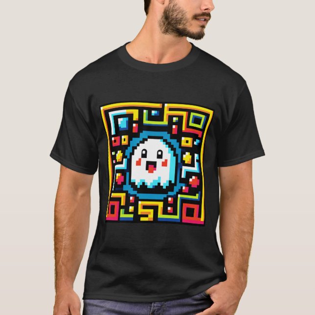 T-shirt Pixel Ghost Maze - Jeu Retro Inspiré Arcade (Devant)