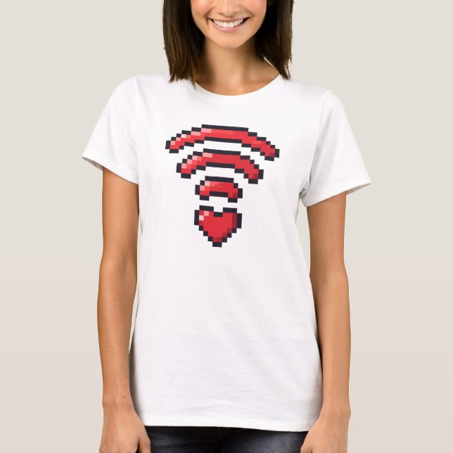 T-shirt Pixel Heart WiFi Love Signal (Devant)