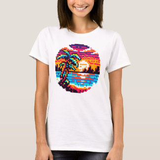 T-shirt Pixel Paradise : Sunset Tropical 8 Bits Retro Natu