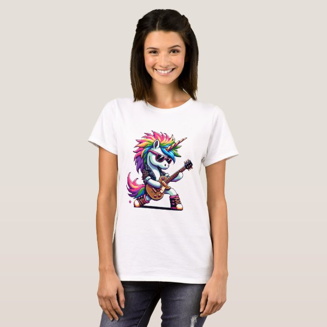 T-shirt Pixel Punk Rock Unicorne (Devant entier)