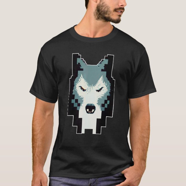 T-shirt Pixel Wolf Head 8 Bit Retro Video Game (Devant)