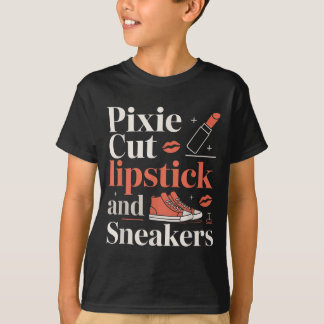 T-shirt Pixie cut lipstick and sneakers short hair style 