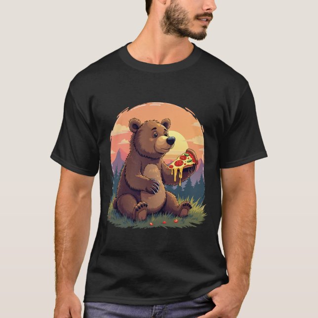 T-shirt Pizza adorable à manger à l'ours (Devant)