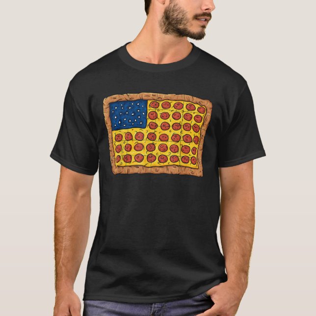 T-shirt Pizza American Drapeau 4 juillet Drôle Nourriture  (Devant)