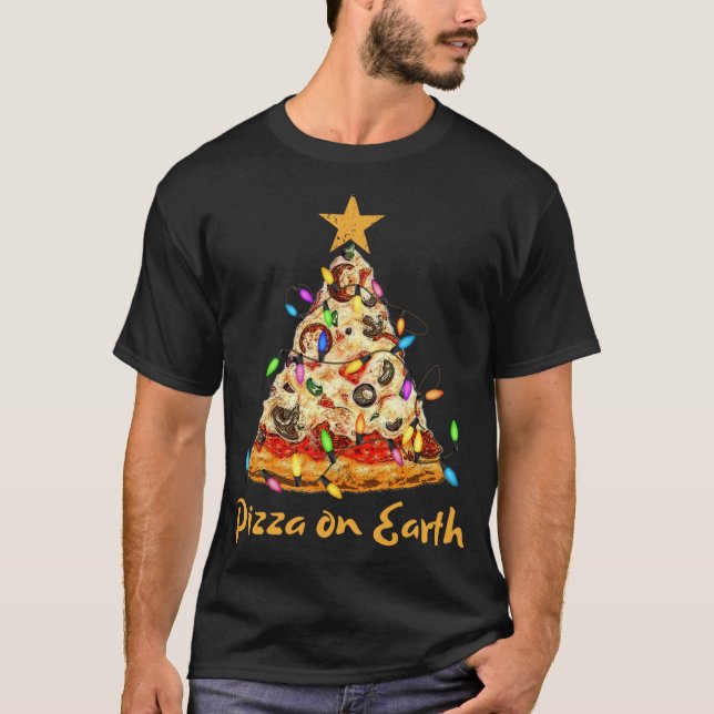 T-shirt Pizza amusante sur Terre Slice Arbre de Noël avec  (Devant)
