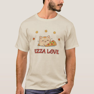 T-shirt Pizza Love - Kawaii Chat avec Pizza