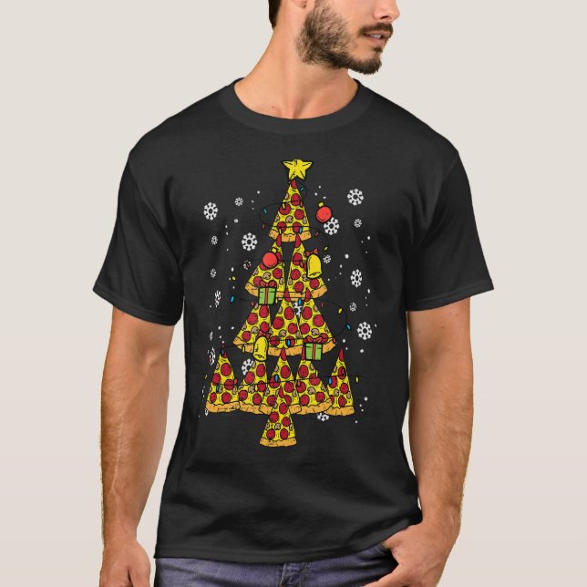 T-shirt Pizza Noël Arbre Noël Noël Noël Aliments Hommes Fe (Devant)