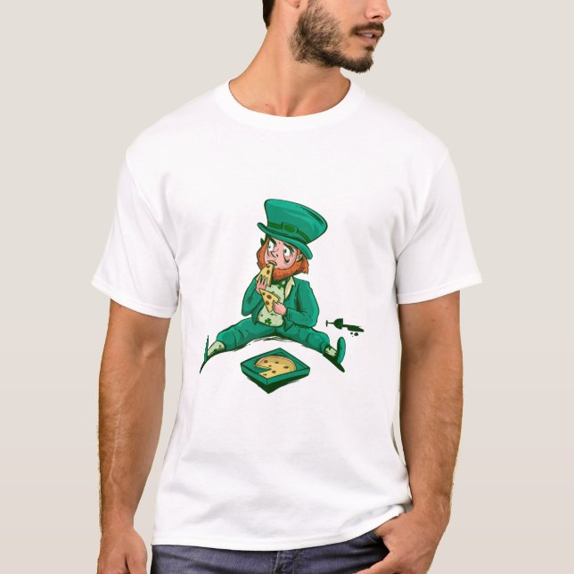 T-shirt pizza st patrick leprechaun (Devant)