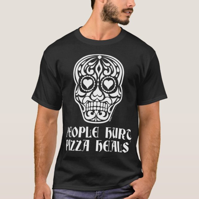 T-shirt Pizza Sugar Heart Skull Anti Valentine (Devant)