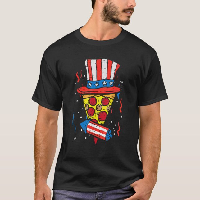 T-shirt Pizza Us Casquette Drapeau Firecracker 4 juillet A (Devant)
