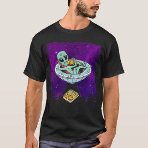 T-shirt Pizza Vintage UFO Manger Alien Navire spatial