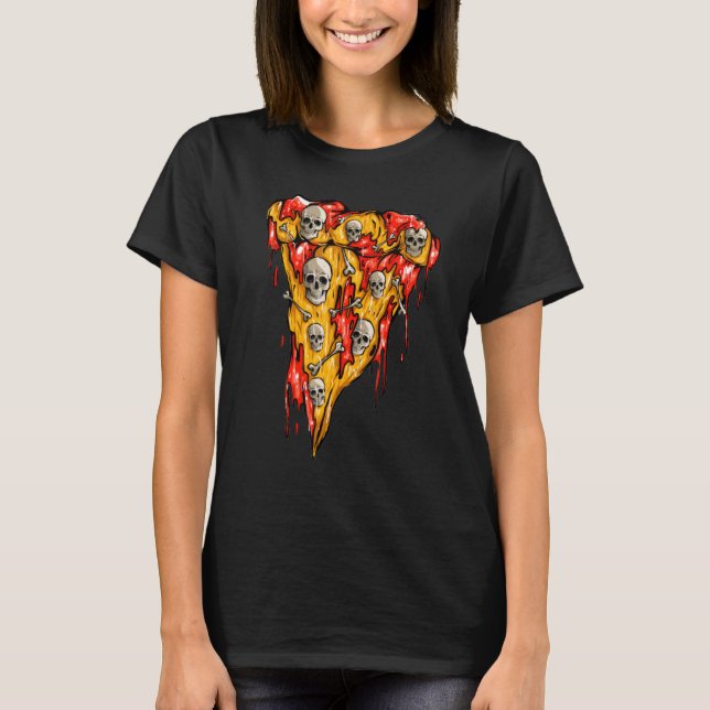 T-shirt Pizza Zombie Skuls Slice Skeleton Pizza Hallowee (Devant)