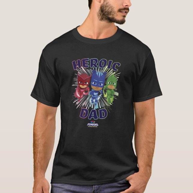 T-shirt PJ Mask Group Shot Heroic Dad Power Heroes Logo (Devant)