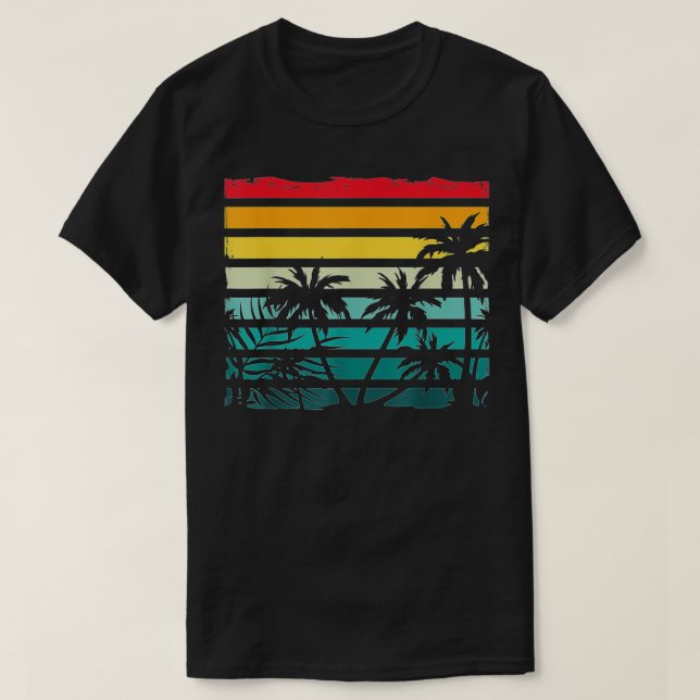 T-shirt Plage Cocotier exotique Palmiers Retro Tropical Su (Design devant)