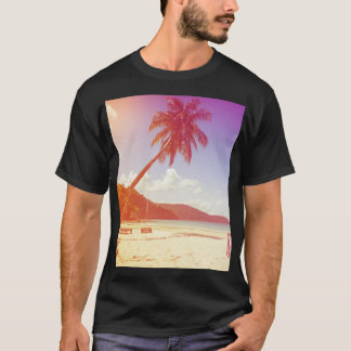 T-shirt Plage, cocotier, lit en bois.