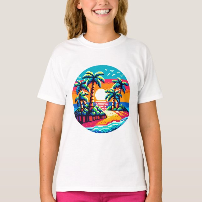 T-shirt Plage de coucher de soleil tropicale Relaxant Pixe (Devant)