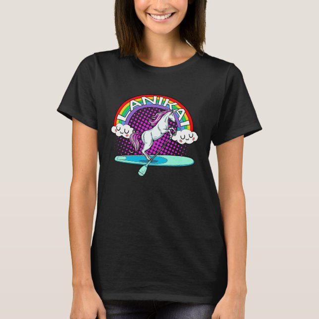 T-shirt Plage de Lanikai Hawaii Rainbow Unicorn Paddboard (Devant)