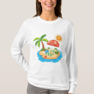 T-shirt Plage de l'île tropicale Tortue Palmier Pique-niqu