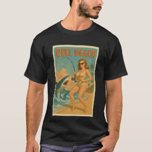 T-shirt Plage de Pêche au Requin Pin-Up Rétro Vie Côtière