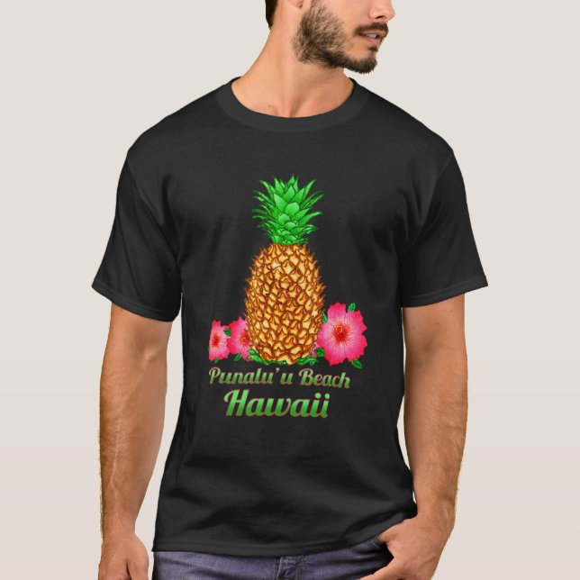 T-shirt Plage de Punalu'u Hawaii Ananas Floral (Devant)