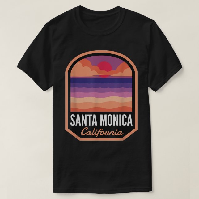 T-shirt Plage de Santa Monica CA Retro Sunset  (Design devant)