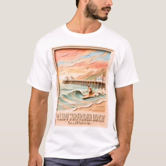T-shirt Plage de Surfrider à Malibu Surfant Texte 3D Vinta