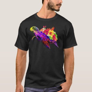 T-shirt Plage de vacances Hawaiian Tie Dye Fleurs de tortu