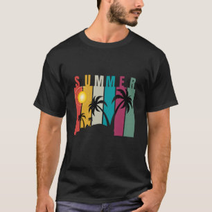 T-shirt Plage d'été de Sunset Palm Tree Surfing