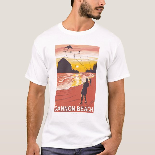 T-shirt Plage et cerfs-volants - plage de canon, Orégon (Devant)