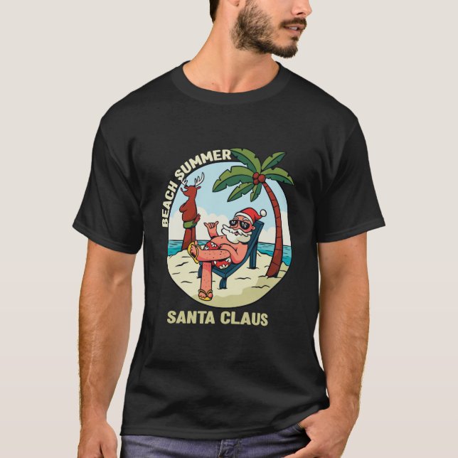 T-shirt Plage Été Père Noël Funny Noël (Devant)