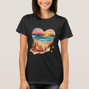 T-shirt Plage Lover Beach Scène Starfish Sea Shells Été
