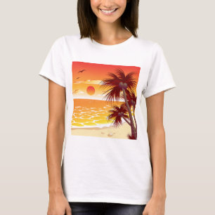 T-shirt Plage Palmiers Coucher de Soleil Tropical Île