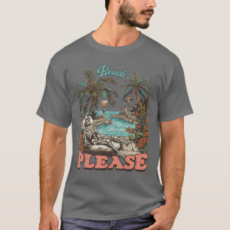 T-shirt Plage S'il Vous Plaît Summerween Plage De Squelett