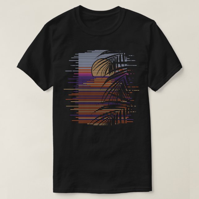 T-shirt Plage tropicale Coucher de soleil Palmiers Synthwa (Design devant)