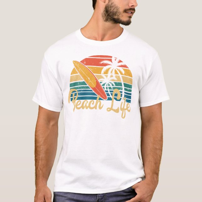 T-shirt Plage Vacances été Rétro Sunset Surfboard (Devant)