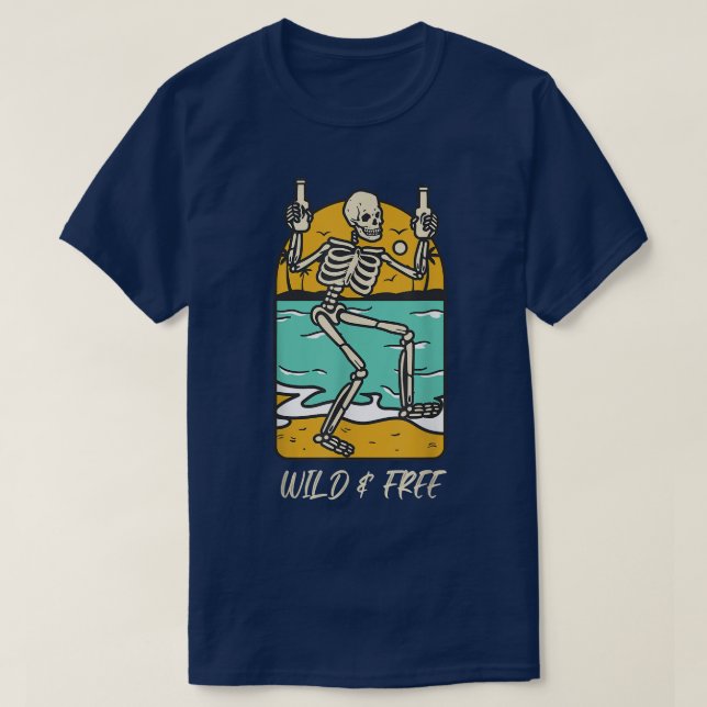 T-shirt Plage Vacances Squelette WILD & GRATUIT  (Design devant)