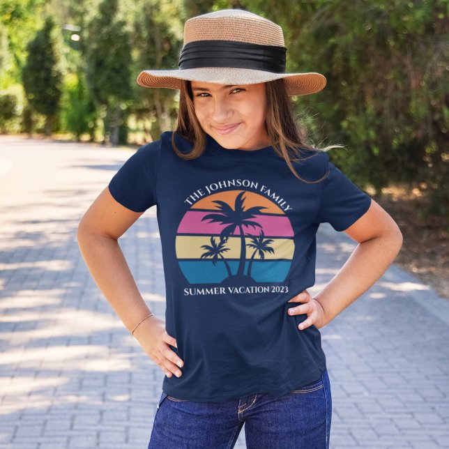 T-shirt Plage Vacances Tropical Palm Tree Personnalisé Enf (Créateur téléchargé)