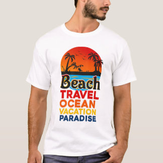 T-shirt Plage Voyage Ocean Vacation Paradise Retro Sunset