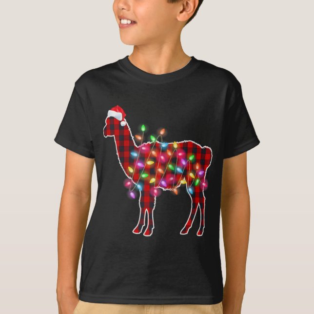 T-shirt Plaid Buffalo Llama Christmas Pajamas Xmas Lights  (Devant)