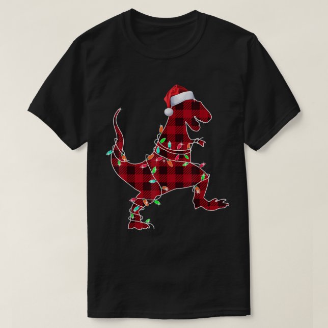 T-shirt Plaid Christmas T-Rex Lights (Design devant)