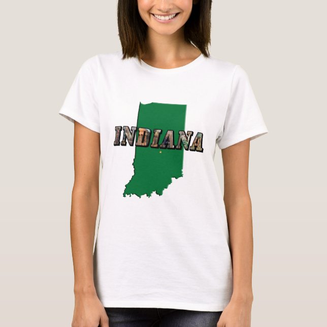 T-shirt Plan d'état de l'Indiana Plan vert Plan et texte p (Devant)