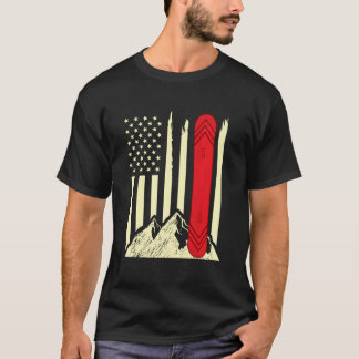 T-shirt Planche à neige Ski Snowboard Drapeau Américain Pl