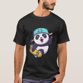 T-shirt Planche à roulettes Panda heureux Sport Animal Pla